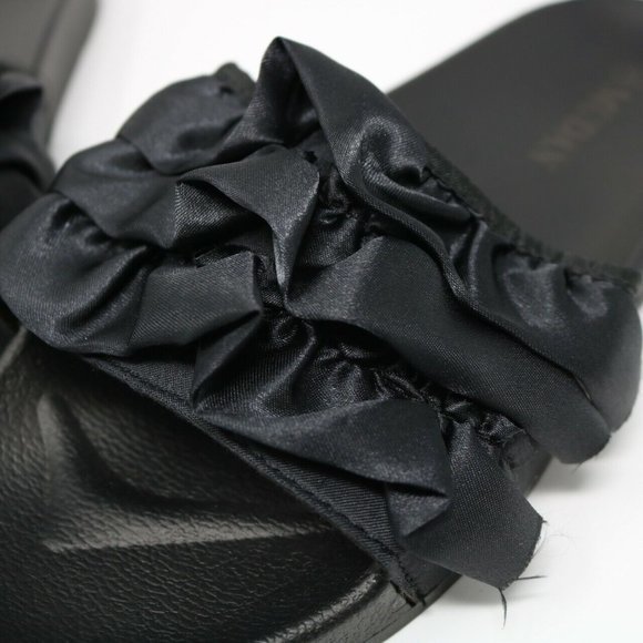Mudan Slide Sandals Black Satin Ruffle Size 9‎ - Picture 3 of 6